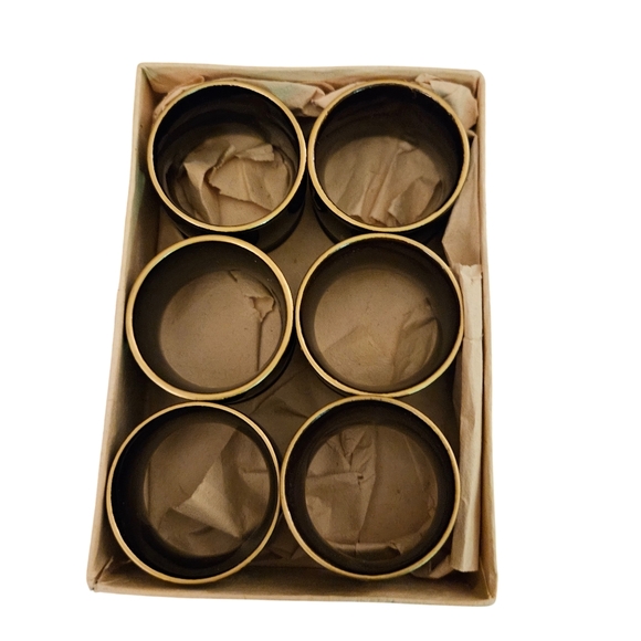 Asian Hand Painted Black Lacquered Napkin Rings With Gold Botanicals Set Of 6 - Picture 3 of 4